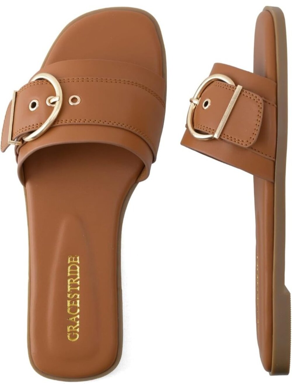 Women's Brown Summer Fashion Square Open Toe Slip On Slides Soft Flats Sandals - Picture 1 of 6